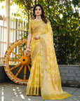 Yellow Organza Zari Woven Patola Saree