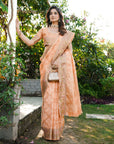 Peach Organza Zari Woven Patola Saree