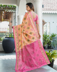 Peach Organza Zari Woven Patola Saree