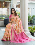 Peach Organza Zari Woven Patola Saree