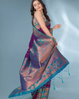 Purple Polka Paithani Silk Contrast Zari Woven Saree with Unstitched Blouse