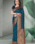 Dark Blue Banarasi Self Katan Silk Zari Woven Saree