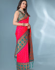 Pink Polka Paithani Silk Contrast Zari Woven Saree with Unstitched Blouse