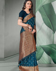 Dark Blue Banarasi Self Katan Silk Zari Woven Saree