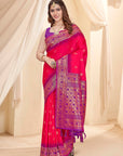 Pink Soft Silk Floral Border Contrast Zari Woven Saree