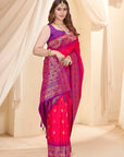 Pink Soft Silk Floral Border Contrast Zari Woven Saree