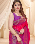 Pink Soft Silk Floral Border Contrast Zari Woven Saree