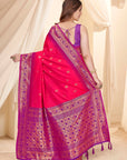 Pink Soft Silk Floral Border Contrast Zari Woven Saree