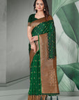 Dark Green Banarasi Self Katan Silk Zari Woven Saree