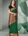 Dark Green Banarasi Self Katan Silk Zari Woven Saree