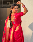 Pink Wedding Special Nauvari Paithani Soft Silk Saree with Zari Woven Polka Motifs and Peacock Pallu