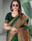 Dark Green Banarasi Self Katan Silk Zari Woven Saree