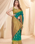 Green Haze Soft Silk Floral Border Contrast Zari Woven Saree