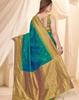 Green Haze Soft Silk Floral Border Contrast Zari Woven Saree