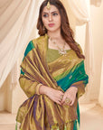 Green Haze Soft Silk Floral Border Contrast Zari Woven Saree