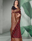 Dark Red Banarasi Self Katan Silk Zari Woven Saree