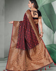 Dark Red Banarasi Self Katan Silk Zari Woven Saree