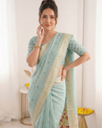 Sky Premium Soft Muga Cotton Saree with Paithani Swan Meenakari Pallu