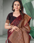 Dark Red Banarasi Self Katan Silk Zari Woven Saree