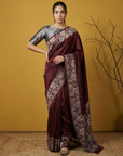 Soft Silk Printed Floral Saree with Rainbow Zari Woven Pallu and Contrast Blouse Festive Party Wear Saree