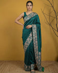 Soft Silk Printed Floral Saree with Rainbow Zari Woven Pallu and Contrast Blouse Festive Party Wear Saree