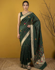 Soft Organza Meenakari Woven Saree with Jamdani Zari Pallu and Brocade Blouse Festive Wedding Party Wear Saree