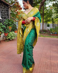 Green Soft Silk Floral Border Zari Woven Saree