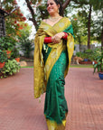 Green Soft Silk Floral Border Zari Woven Saree