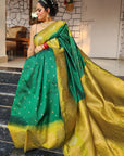 Green Soft Silk Floral Border Zari Woven Saree