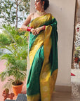 Green Soft Silk Floral Border Zari Woven Saree