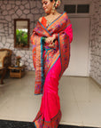 Shilpa Raman in Pink Muniya Original Paithani Silk Zari Woven Saree