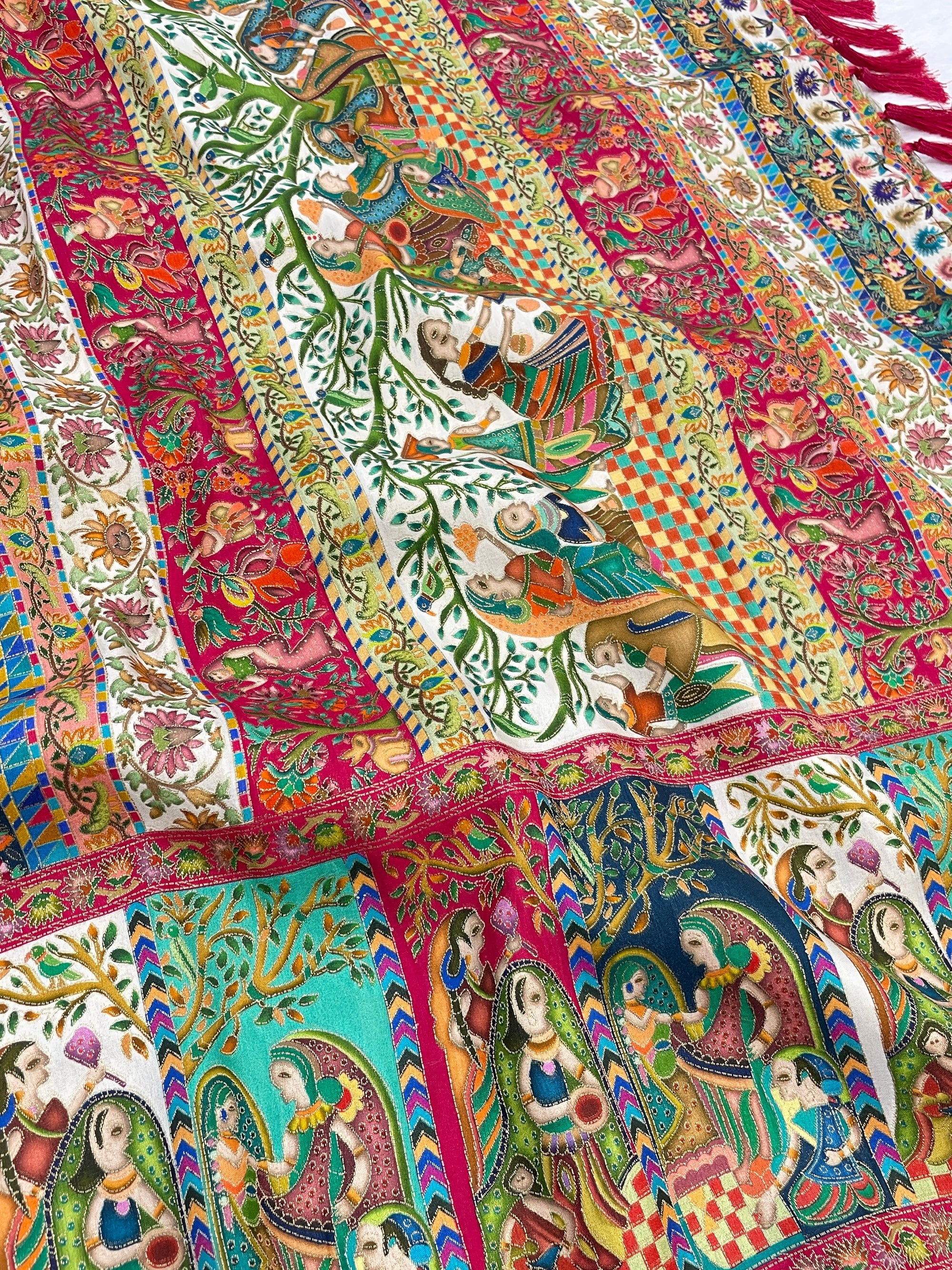 Cream Pure Viscose Silk Position Printed Darbari Saree