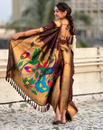 Coffee Wedding Special Nauvari Paithani Soft Silk Saree with Zari Woven Polka Motifs and Peacock Pallu