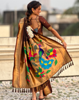 Coffee Wedding Special Nauvari Paithani Soft Silk Saree with Zari Woven Polka Motifs and Peacock Pallu