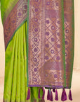 Parrot Green Soft Silk Floral Border Contrast Zari Woven Saree