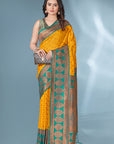 Yellow Polka Paithani Silk Contrast Zari Woven Saree with Unstitched Blouse