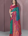 Green with Pink Original Meenakari Paithani Silk Zari Woven Saree