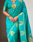 Sea Green Soft Silk Traditional Zari Woven Saree