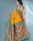 Yellow Polka Paithani Silk Contrast Zari Woven Saree with Unstitched Blouse