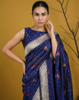 Soft Organza Meenakari Woven Saree with Jamdani Zari Pallu and Brocade Blouse Festive Wedding Party Wear Saree