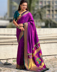 Top Trending Vitthala Contrast Paithani Saree Rakhumai Soft Silk Traditional Design