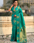 Sea Green Soft Silk Traditional Zari Woven Saree