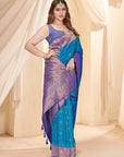 Blue Soft Silk Floral Border Contrast Zari Woven Saree