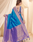 Blue Soft Silk Floral Border Contrast Zari Woven Saree