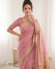 Pink Premium Soft Muga Cotton Saree with Paithani Swan Meenakari Pallu