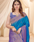 Blue Soft Silk Floral Border Contrast Zari Woven Saree