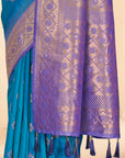 Blue Soft Silk Floral Border Contrast Zari Woven Saree