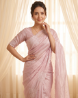 Pink Pure Raspberry Crush Silk Saree with Lucknowi Embroidery