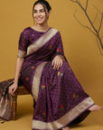 Soft Organza Meenakari Woven Saree with Jamdani Zari Pallu and Brocade Blouse Festive Wedding Party Wear Saree
