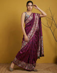 Soft Silk Printed Floral Saree with Rainbow Zari Woven Pallu and Contrast Blouse Festive Party Wear Saree